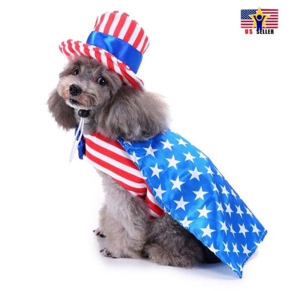 American USA Flag Pet Costume Cute Uniform Dress Up Cat Dog Cosplay Halloween - Picture 1 of 6